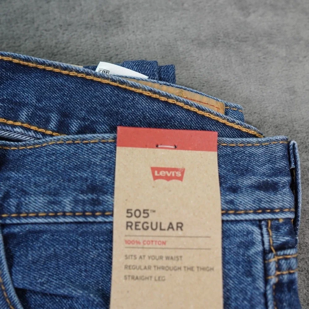 Levis 505 Mens Jeans Mens 32x30 Blue Dark Wash Regular Fit Straight Leg Biker‎
